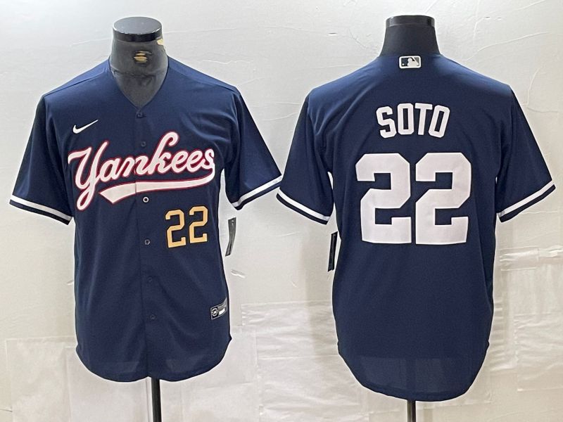 Men New York Yankees 22 Soto Dark blue Second generation joint name Nike 2024 MLB Jersey style 2